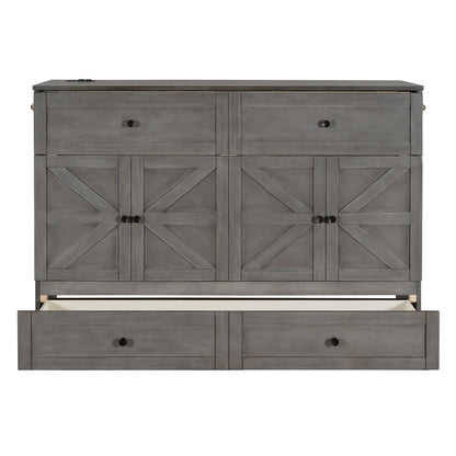 Queen Size Murphy Bed with Large Drawers & USB Ports
