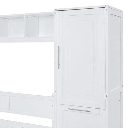 Full Size Murphy Bed Wall Bed with Closet and Drawers,White