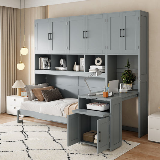 Twin Size Murphy Bed Wall Bed with Closet