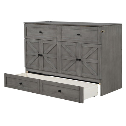 Queen Size Murphy Bed with Large Drawers & USB Ports