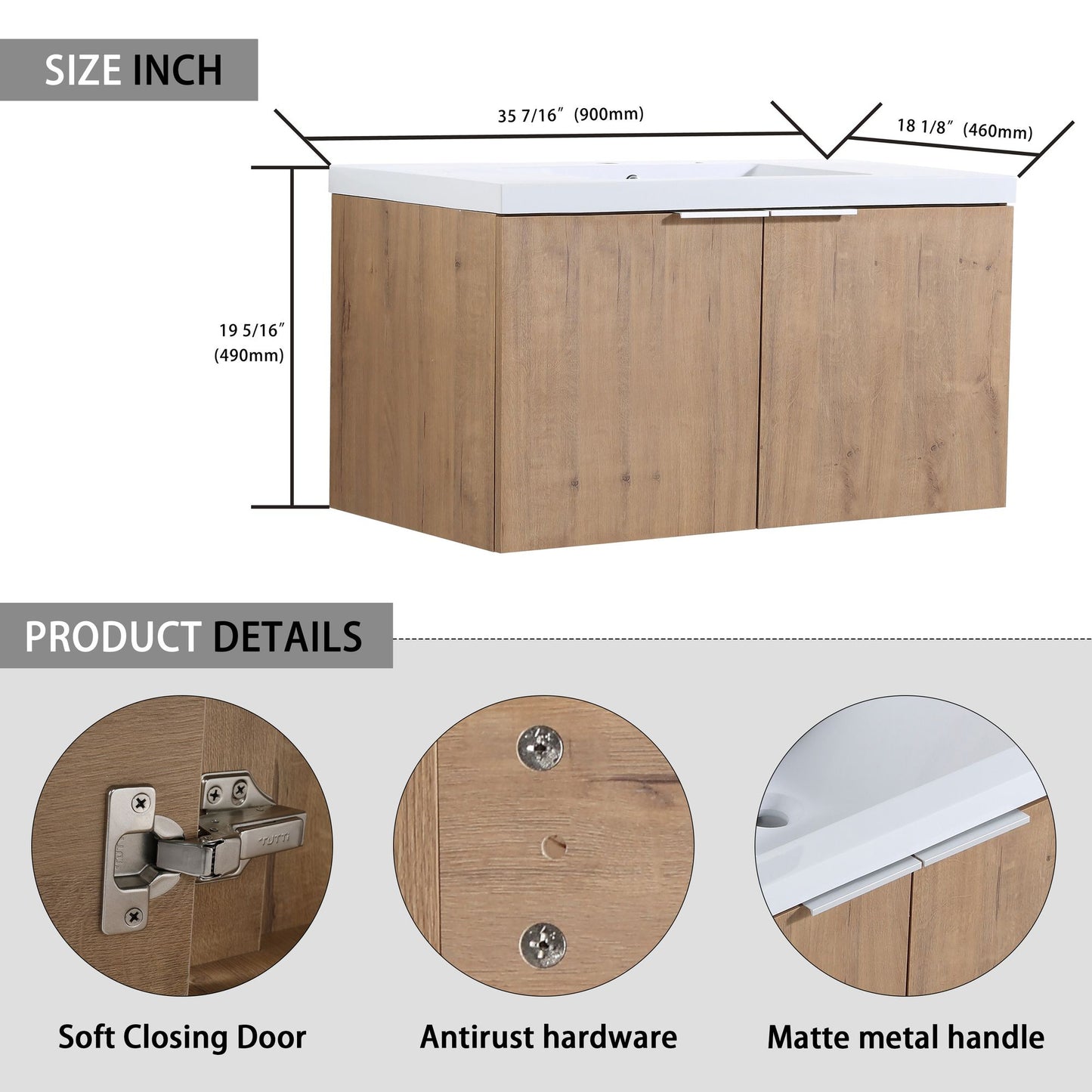 84" Wall-Mounted Bathroom Vanity With Sink and Side Cabinet