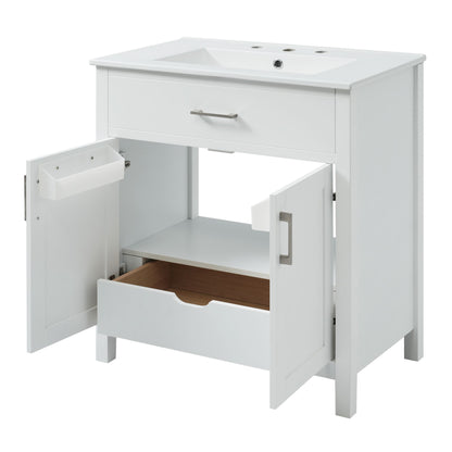 30-Inch Bathroom Vanity with Ceramic Sink and Ample Storage