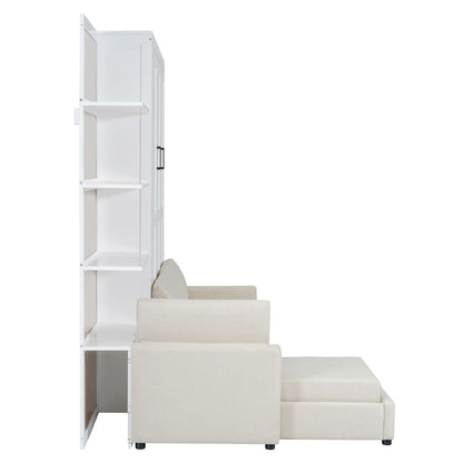 Queen Size Murphy Bed Wall Bed with Sofa and Shelves,White