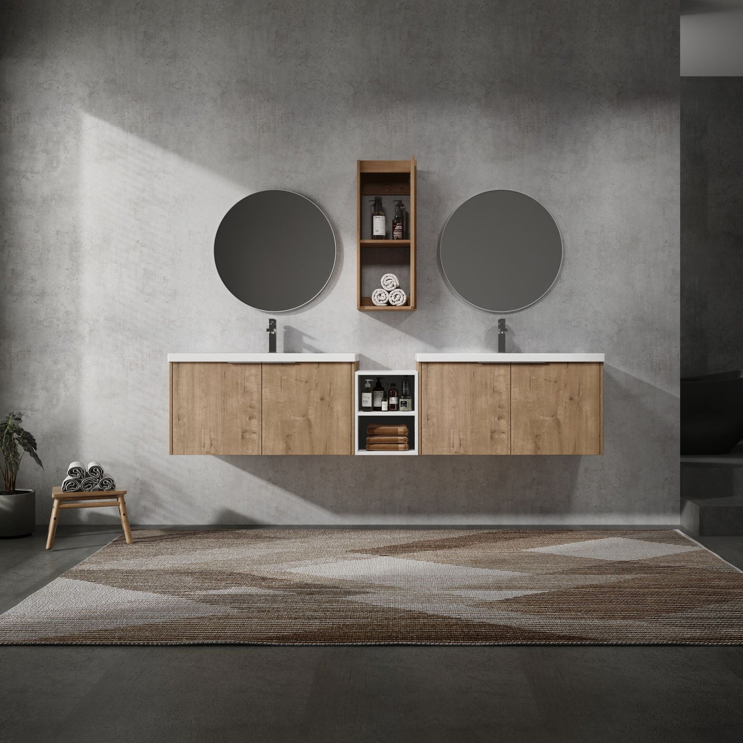 84" Wall-Mounted Bathroom Vanity With Sink and Side Cabinet