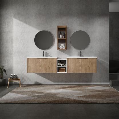 84" Wall-Mounted Bathroom Vanity With Sink and Side Cabinet