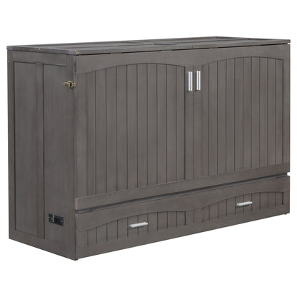 Queen Size Murphy Bed with Built-In Charging Station, Antique Grey