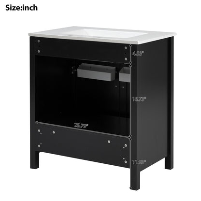 30-Inch Bathroom Vanity with Ceramic Sink and Ample Storage, Black