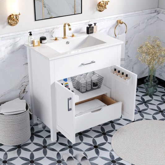 30-Inch Bathroom Vanity with Ceramic Sink and Ample Storage