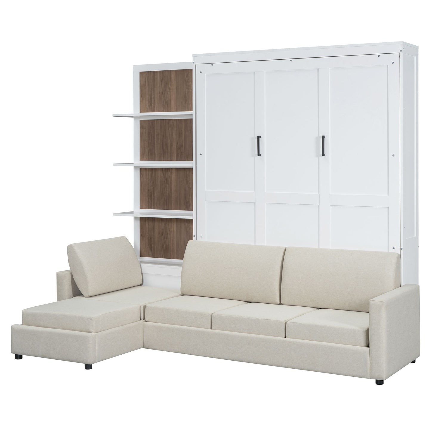 Queen Size Murphy Bed Wall Bed with Sofa and Shelves,White