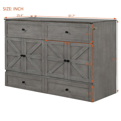 Queen Size Murphy Bed with Large Drawers & USB Ports