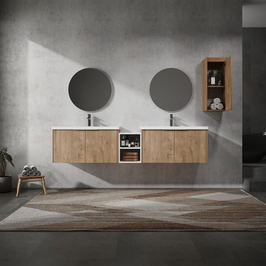 84" Wall-Mounted Bathroom Vanity With Sink and Side Cabinet