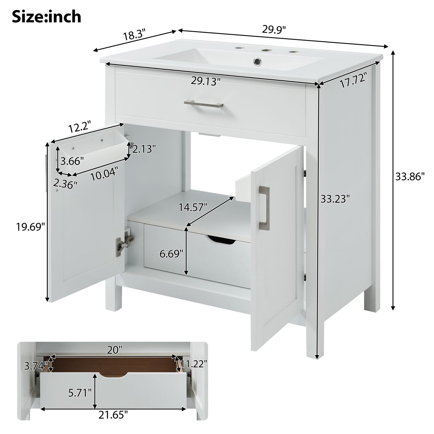 30-Inch Bathroom Vanity with Ceramic Sink and Ample Storage