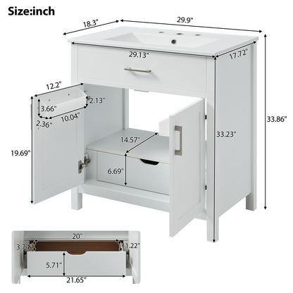 30-Inch Bathroom Vanity with Ceramic Sink and Ample Storage