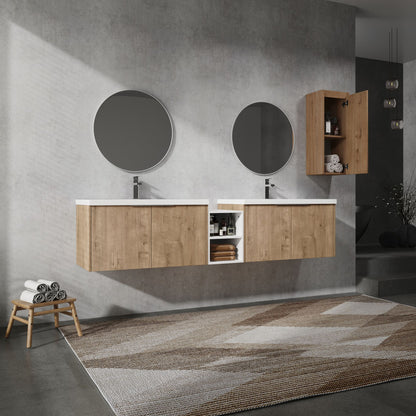 84" Wall-Mounted Bathroom Vanity With Sink and Side Cabinet