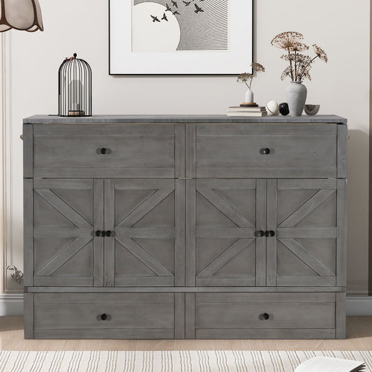 Queen Size Murphy Bed with Large Drawers & USB Ports