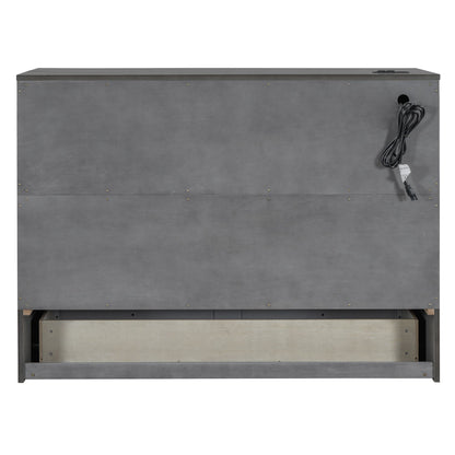 Full Size Murphy Bed with Large Drawers & USB Ports,Brushed Gray