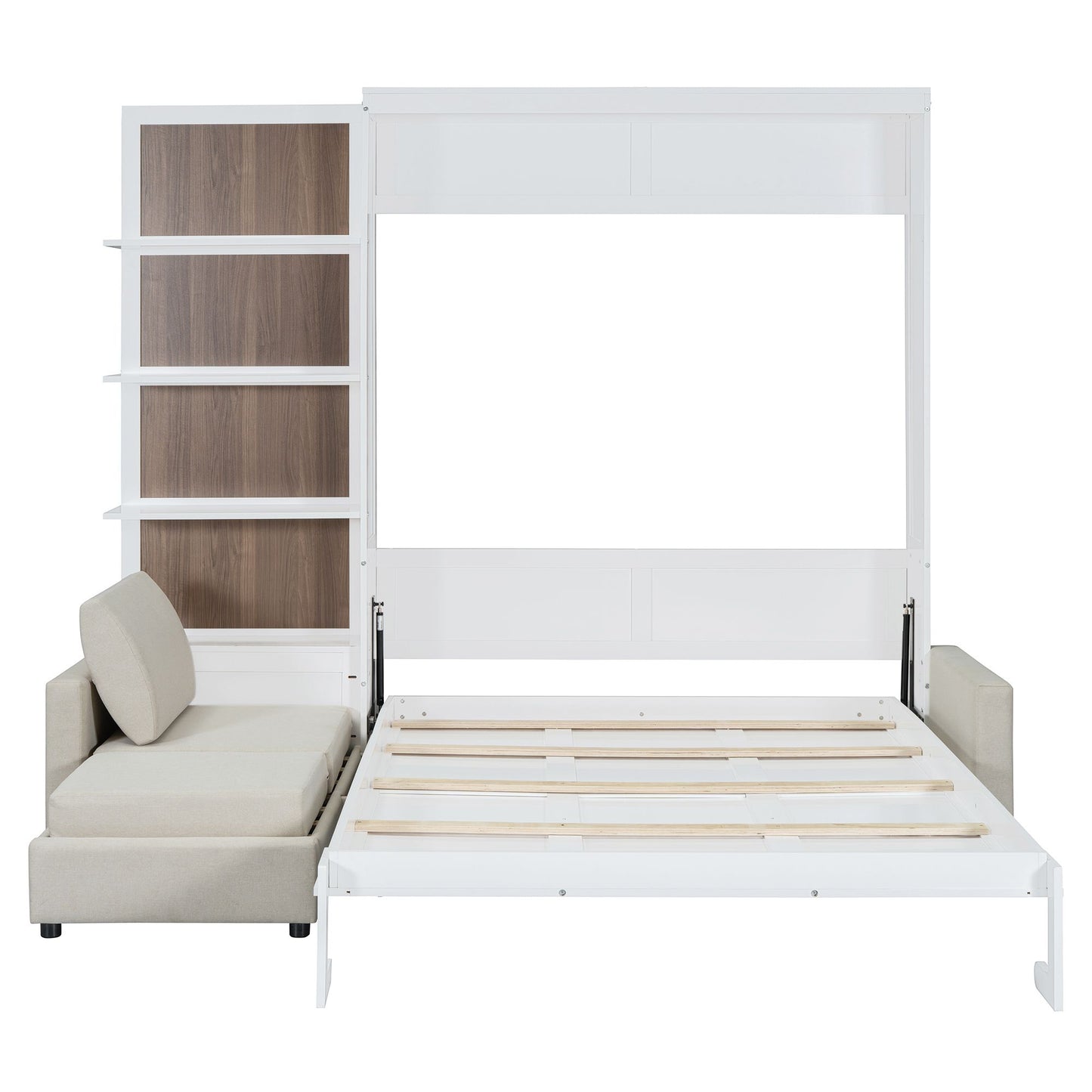 Queen Size Murphy Bed Wall Bed with Sofa and Shelves,White