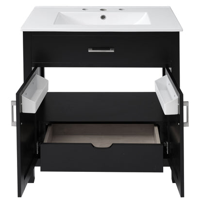 30-Inch Bathroom Vanity with Ceramic Sink and Ample Storage, Black