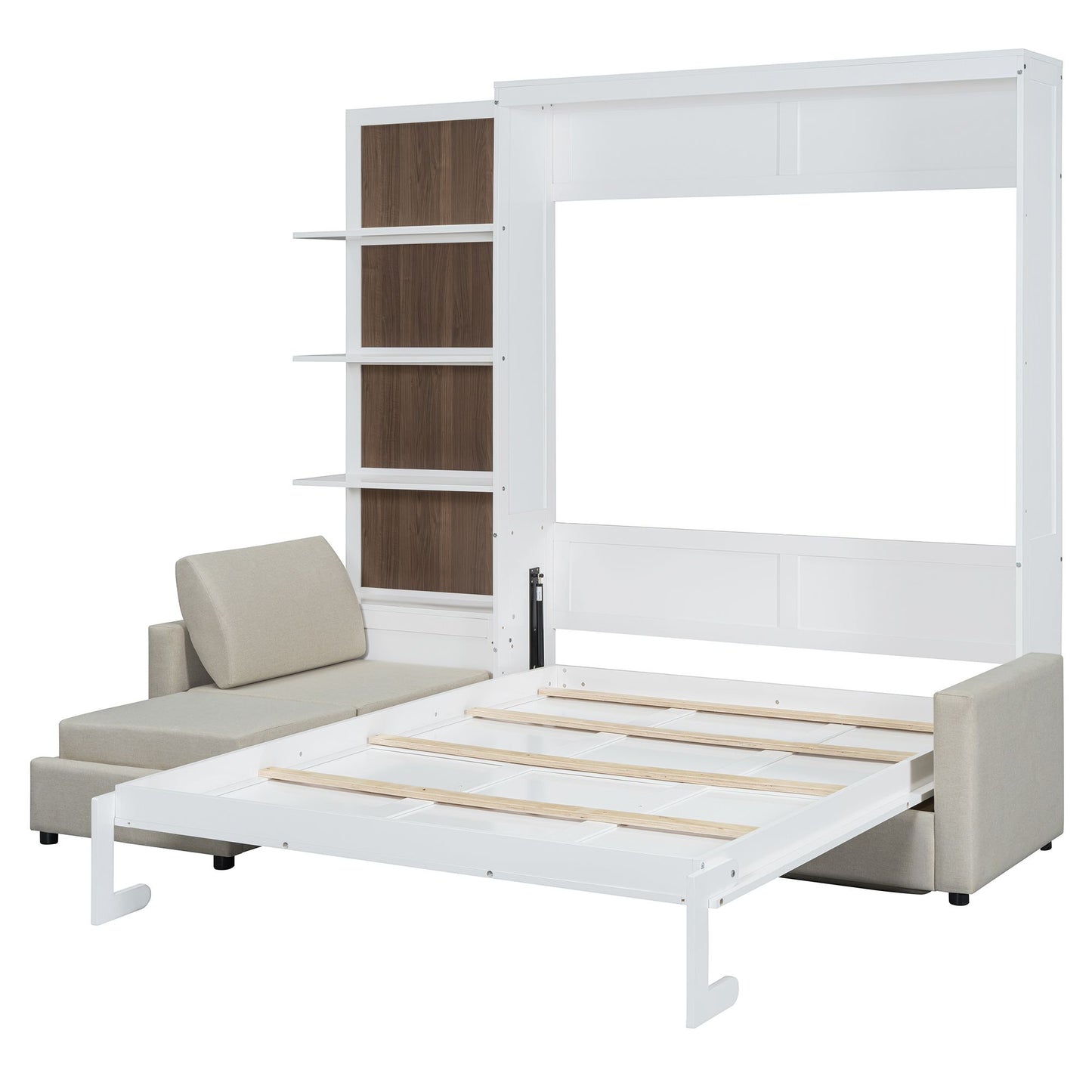 Queen Size Murphy Bed Wall Bed with Sofa and Shelves,White