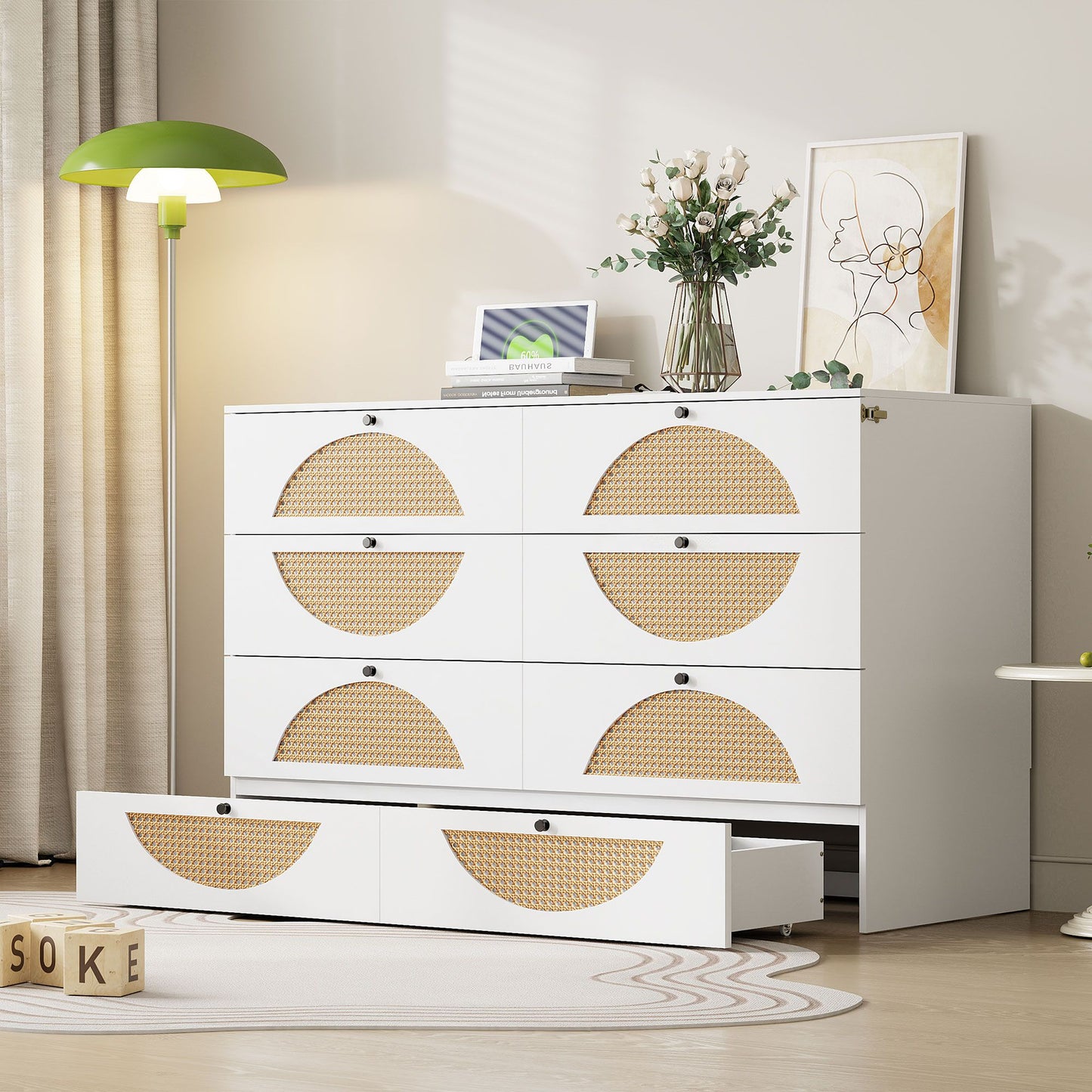 Queen Size Murphy Bed with Large Drawer,USB Ports and Outlets,White