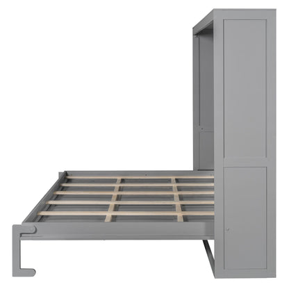 Queen Size Murphy Bed Wall Bed Modern design with LED Lights,Gray
