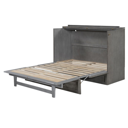 Full Size Murphy Bed with Large Drawers & USB Ports,Brushed Gray
