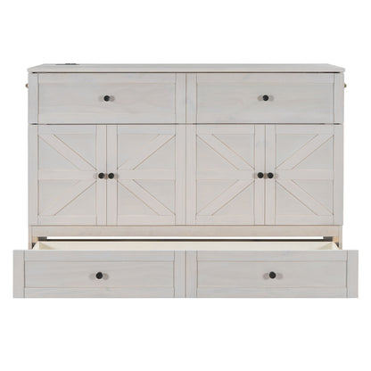 Queen Size Murphy Bed with Large Drawers & USB Ports