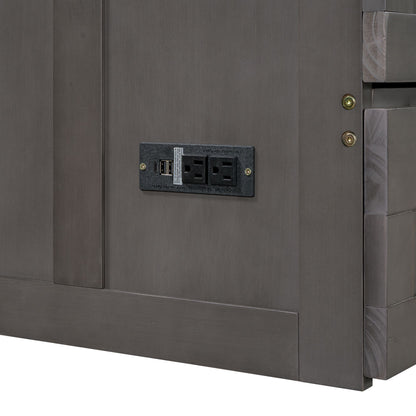 Queen Size Murphy Bed with Built-In Charging Station, Antique Grey
