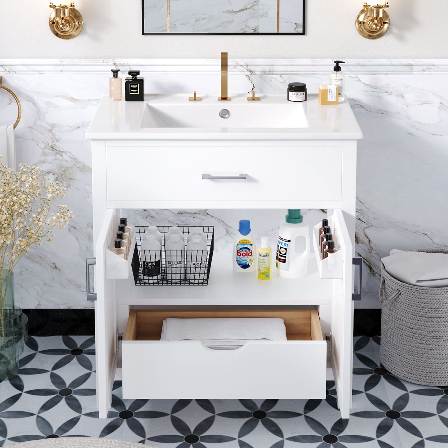 30-Inch Bathroom Vanity with Ceramic Sink and Ample Storage