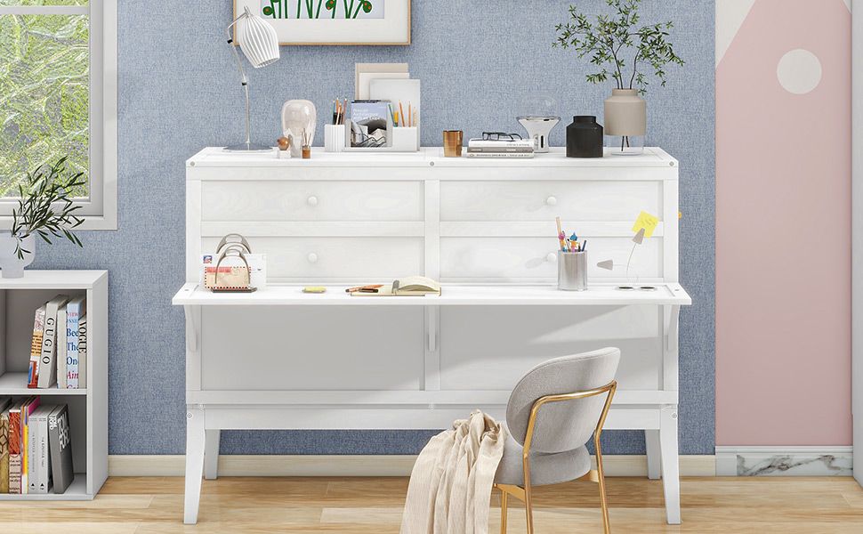 Queen Size Murphy Bed with Built-In Charging Station and a Shelf