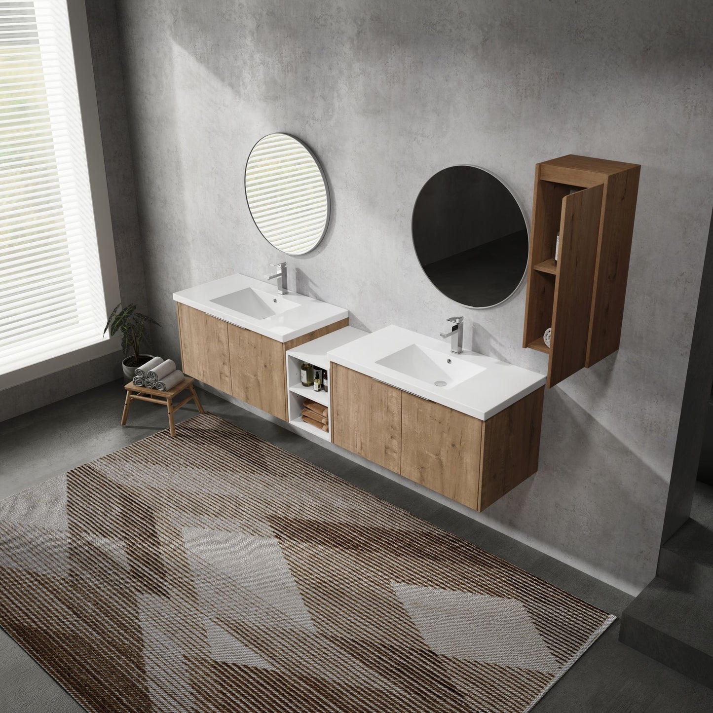 84" Wall-Mounted Bathroom Vanity With Sink and Side Cabinet