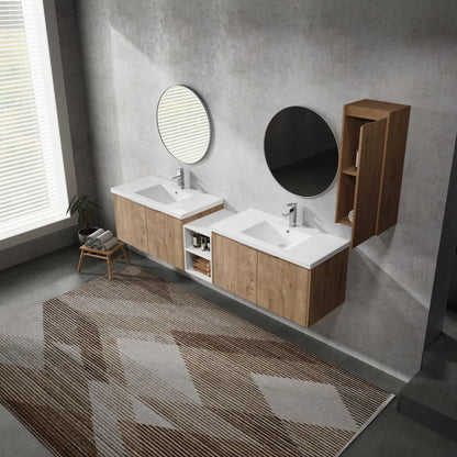 84" Wall-Mounted Bathroom Vanity With Sink and Side Cabinet