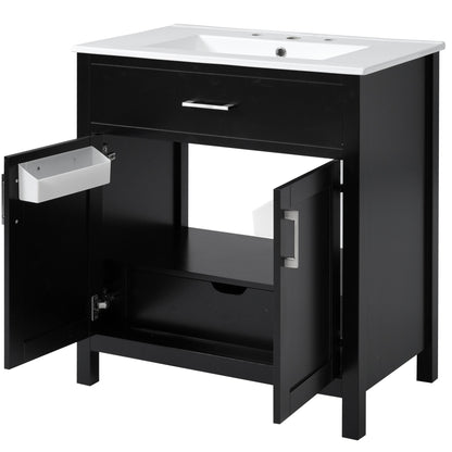 30-Inch Bathroom Vanity with Ceramic Sink and Ample Storage, Black