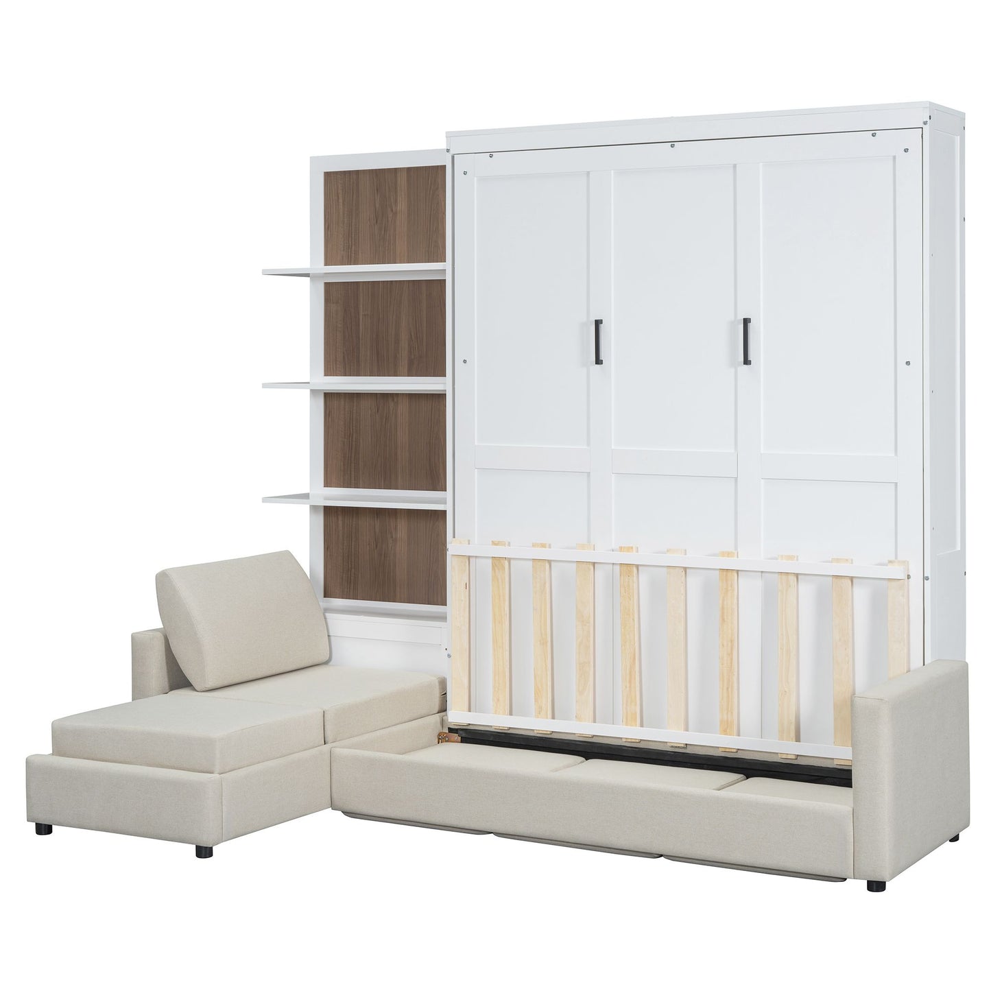 Queen Size Murphy Bed Wall Bed with Sofa and Shelves,White