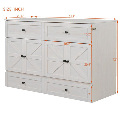 Queen Size Murphy Bed with Large Drawers & USB Ports