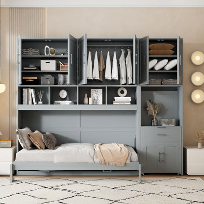 Twin Size Murphy Bed Wall Bed with Closet