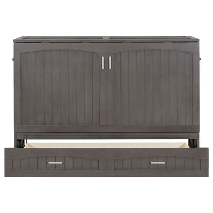 Queen Size Murphy Bed with Built-In Charging Station, Antique Grey