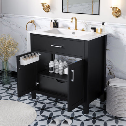 30-Inch Bathroom Vanity with Ceramic Sink and Ample Storage, Black