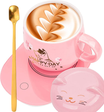 Coffee Mug Warmer with Mug,Cat Coffee Warmer Mug Coffee Cup for Women Coffee Tea Warmer Cup for Desk Auto On/Off Gravity-Induction Smart Coffee Mug Warmer Set Birthday Gift Box Coffee Mug Set