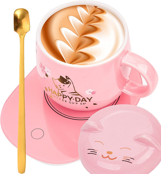 Coffee Mug Warmer with Mug,Cat Coffee Warmer Mug Coffee Cup for Women Coffee Tea Warmer Cup for Desk Auto On/Off Gravity-Induction Smart Coffee Mug Warmer Set Birthday Gift Box Coffee Mug Set