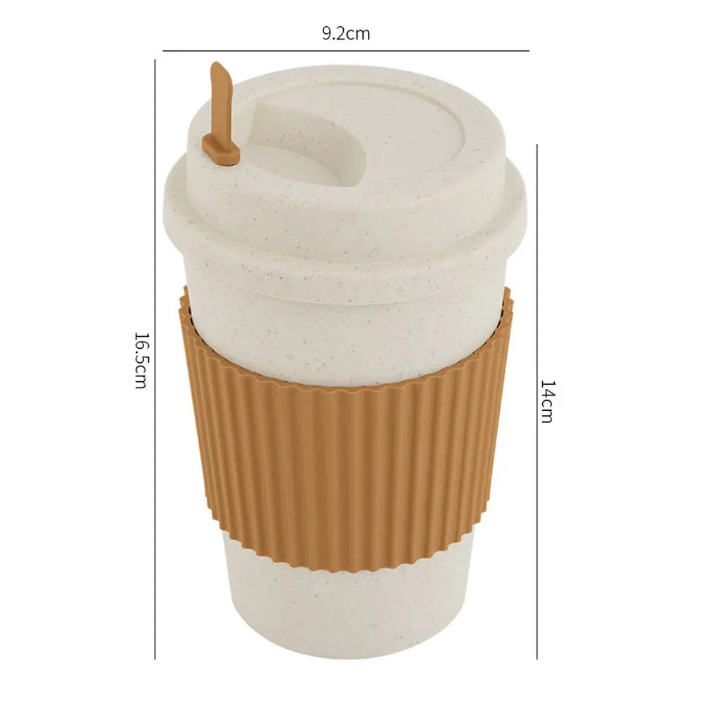 450ML Coffee Cups with Lids Wheat Straw Reusable Portable Coffee Cup Dishwasher Safe Coffee Mug Coffee Tea Travel Cups