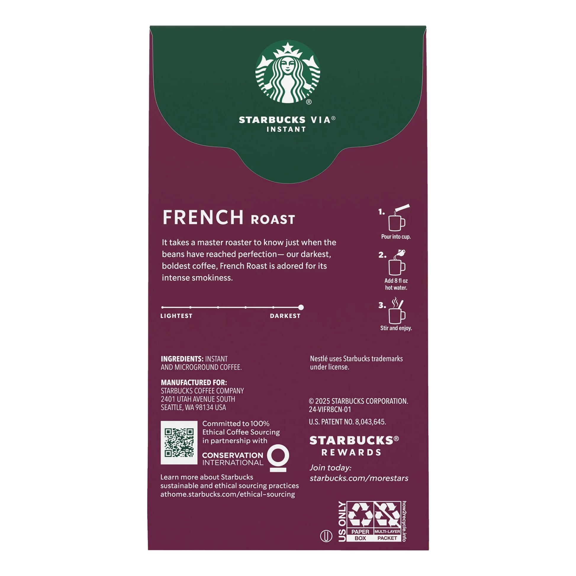 Starbucks via Instant French Roast, Instant Coffee, Dark Roast Coffee, 8 Packets