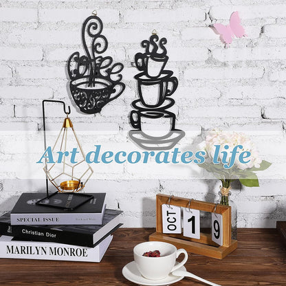2 Pack Metal Hanging Coffee Bar Wall Sign Coffee Station Decor for Coffee Shop