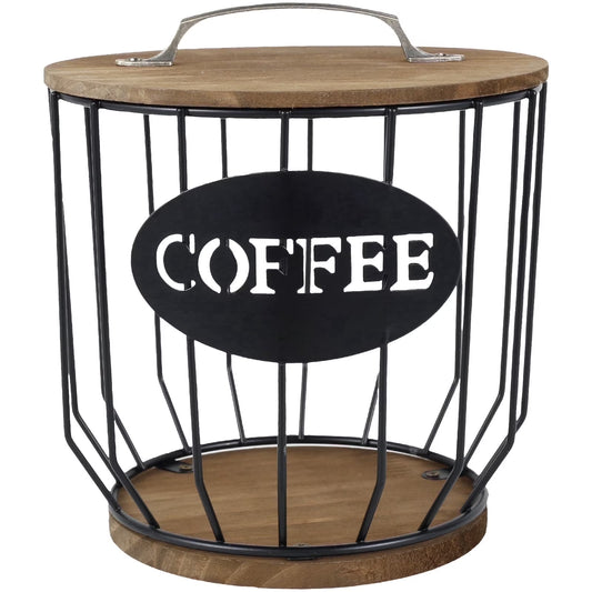 K Cup Holder Coffee Pod Holder Large Capacity Black Wire Coffee Pod Storage Organizer with Wooden Base Coffee Bar Accessories for Counter