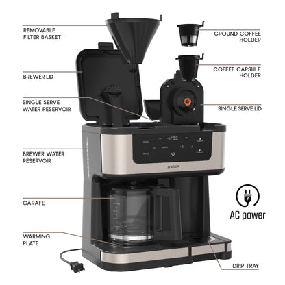 Dual Coffee Maker, Programmable 12-Cup Coffee Pot & Single Serve Coffee Machine