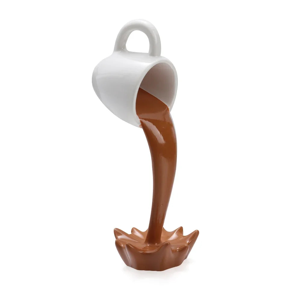 Floating Coffee Cup Sculpture Creative 3D Coffee Cup Design Pouring Liquid Coffee Mug Kitchen Home Decor Gift for Coffee Lover
